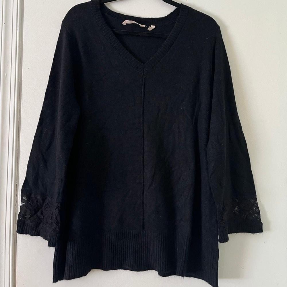 Soft Surroundings Women’s Black Tunic Touch of Lace Sweater L